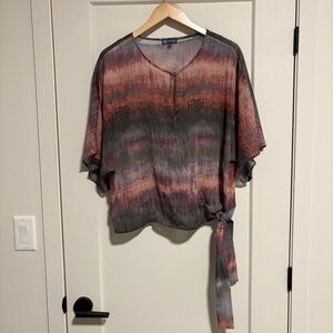 Democracy Cropped Tie-Dye Wrap Blouse Grey & Pink Tie Front Size M